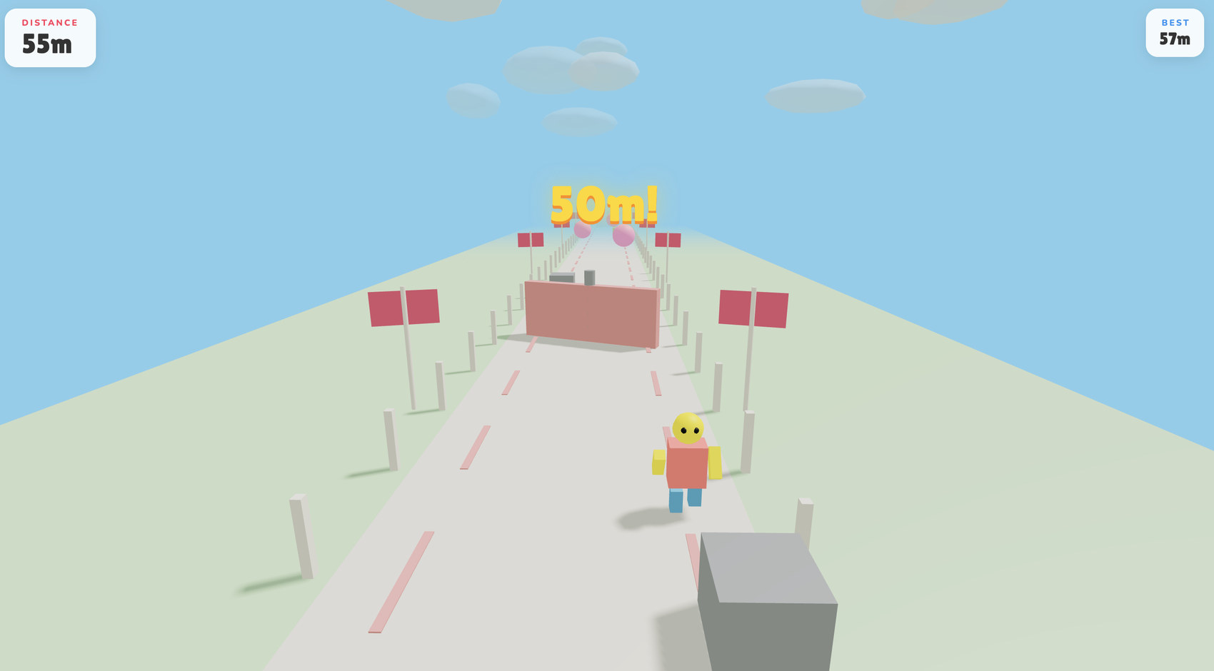 In play — distance, personal best, 50m milestone