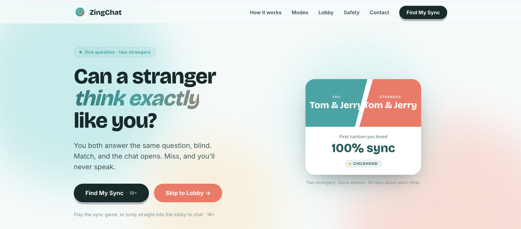 Landing — blind answers, match to unlock chat